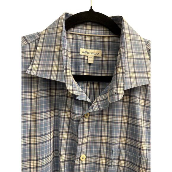 Peter Millar 100% Cotton XXL Blue Plaid Button Up Long Sleeve Shirt - Picture 3 of 4